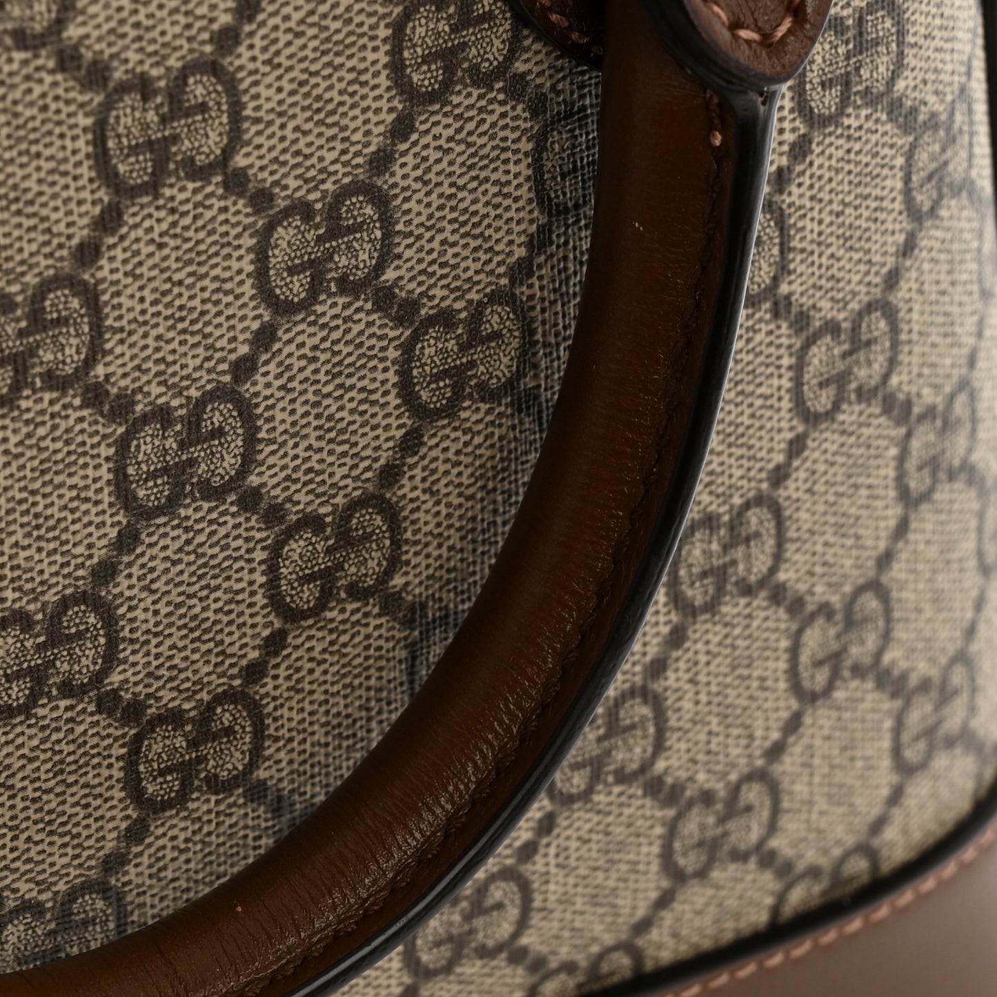 GG Supreme Monogram Azalea Calfskin Small Horsebit 1955 Top Handle Bag Beige Ebony Brown Sugar