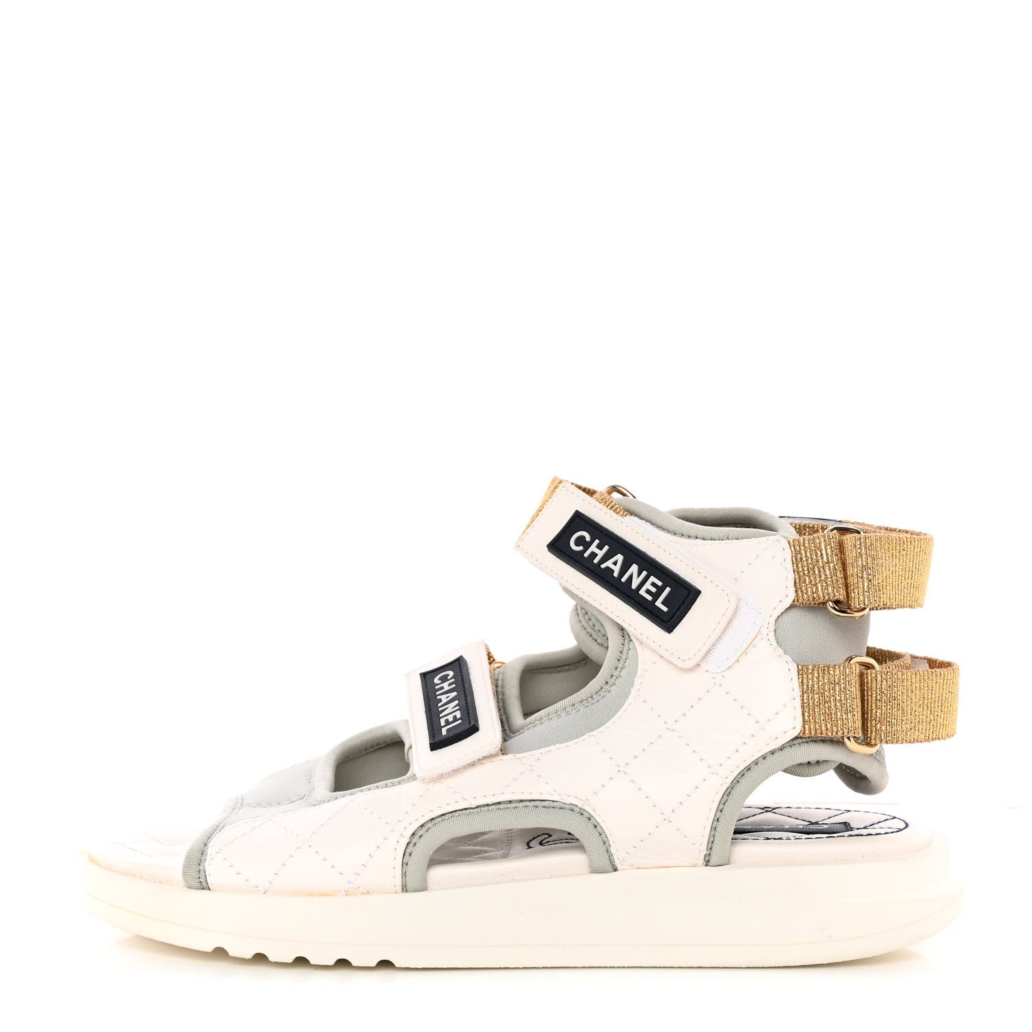 Chanel Goatskin Fabric TPU Gladiator Sandals 37 White Light Grey Navy Blue 1 of 18
