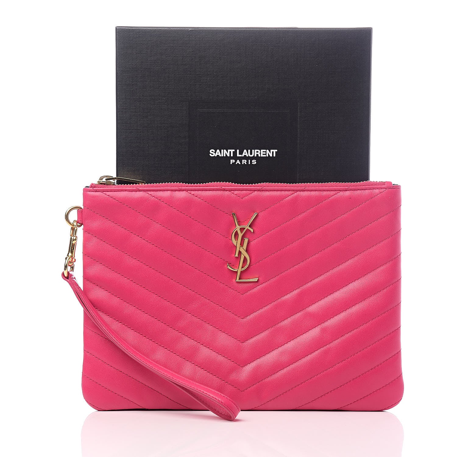 Saint Laurent Calfskin Matelasse Chevron Monogram A5 Wristlet Bubblegum 9 of 9
