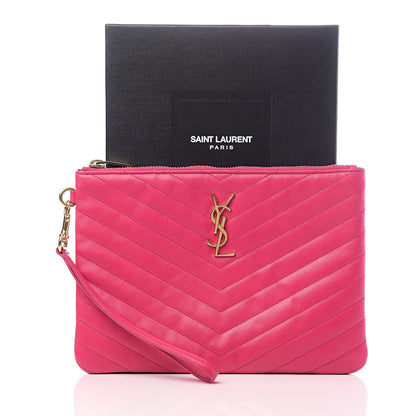Saint Laurent Calfskin Matelasse Chevron Monogram A5 Wristlet Bubblegum 9 of 9