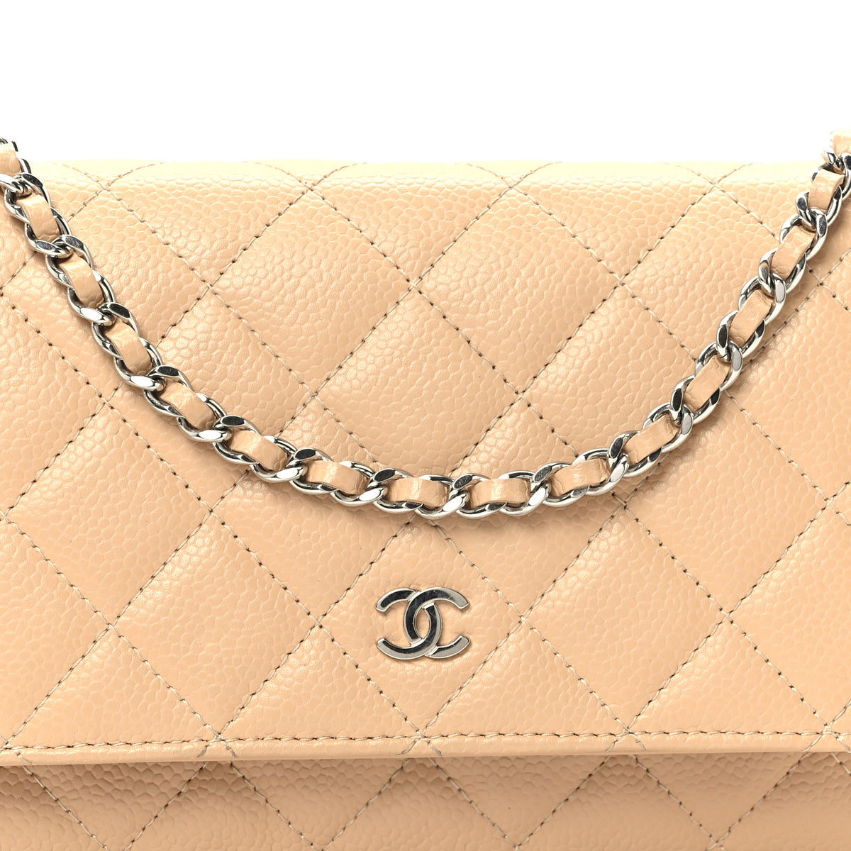 Caviar Quilted Wallet on Chain WOC Beige