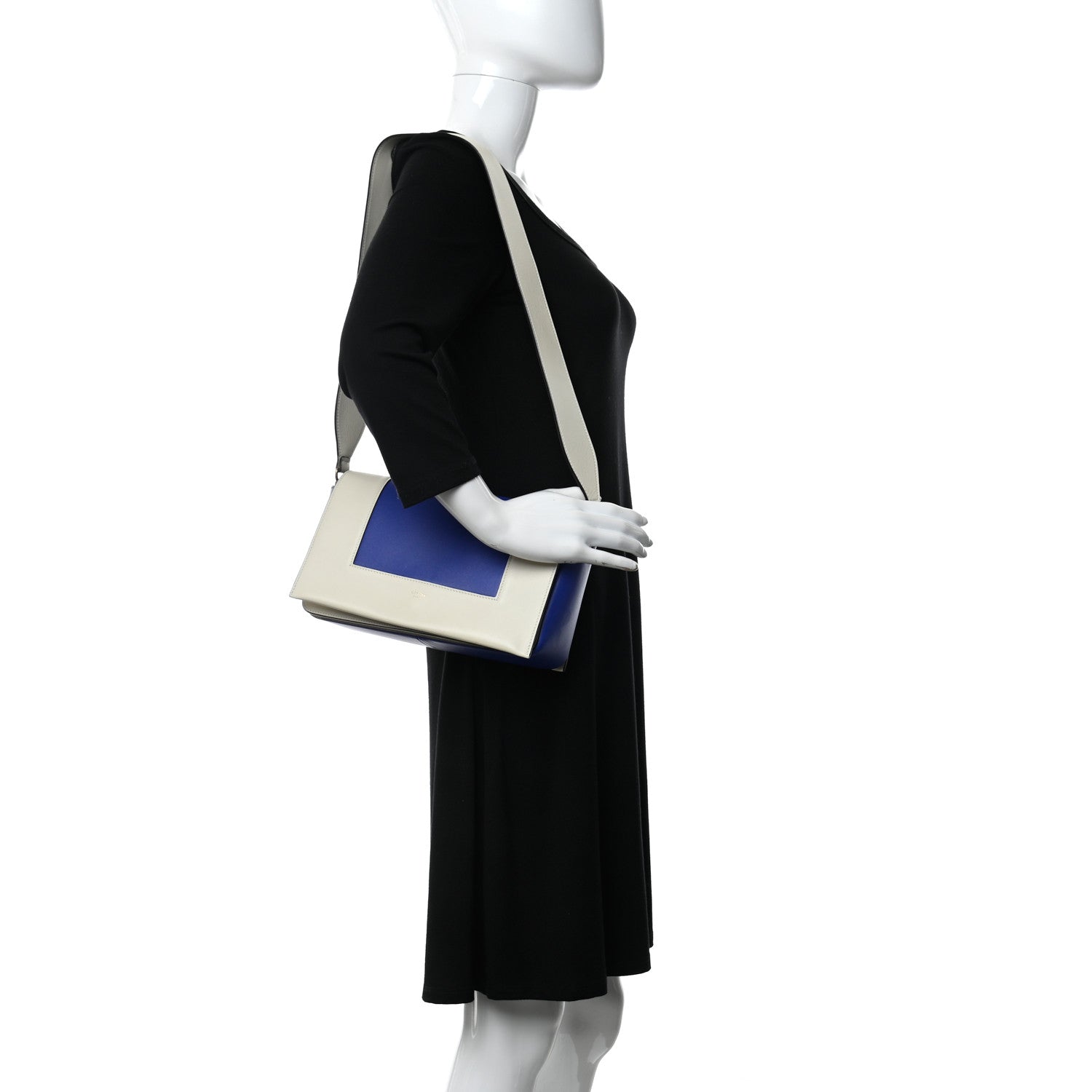 Celine Shiny Smooth Calfskin Medium Frame Shoulder Bag Ivory Royal Blue 2 of 20