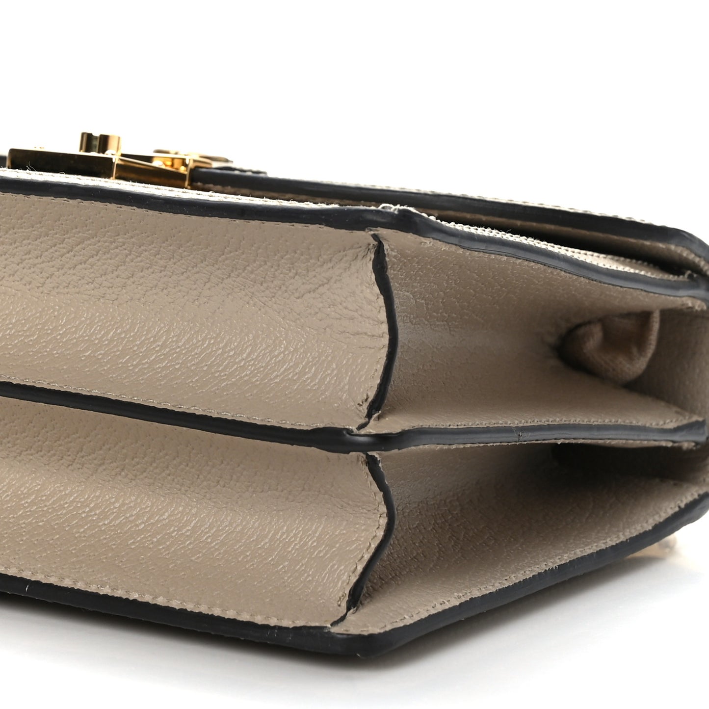 GG Supreme Monogram Textured Dollar Calfskin Web Small Ophidia Padlock Top Handle Bag Beige Mystic White Oatmeal