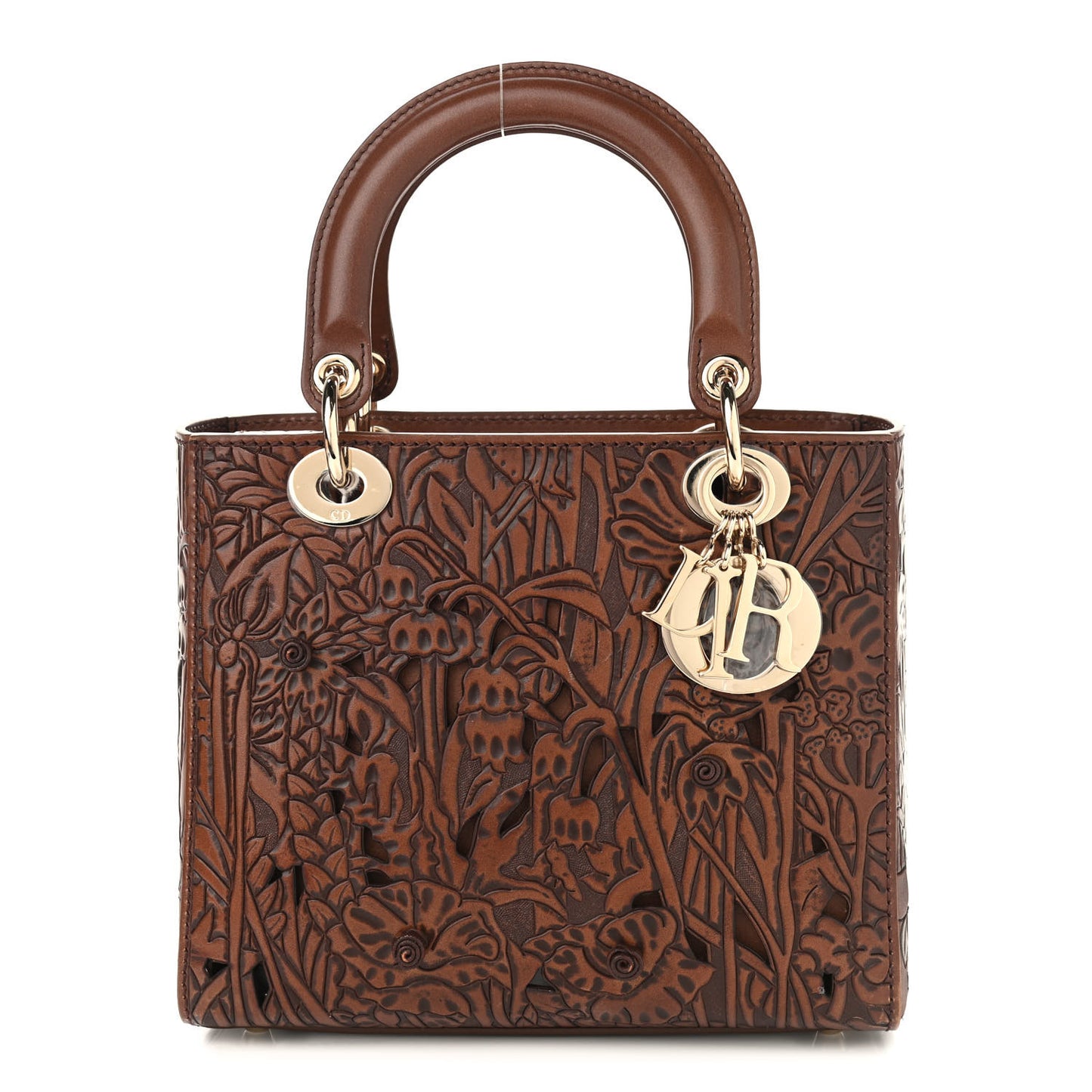 Calfskin Laser Cut Medium Lady Dior Brown
