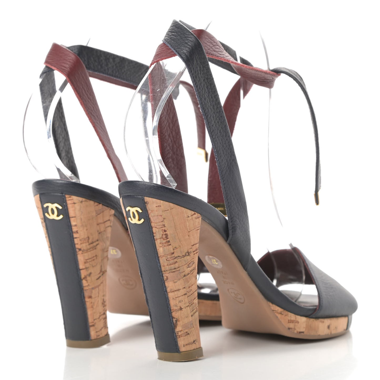 Calfskin Cork CC Ankle Strap Sandals 37.5 Black