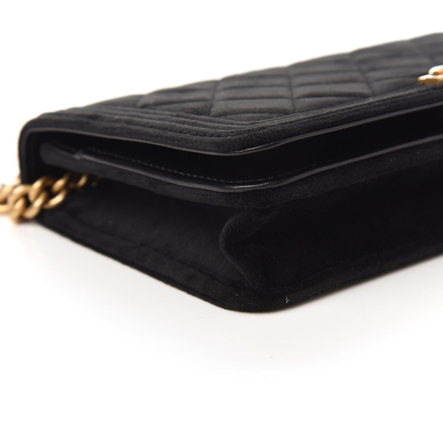 Velvet Quilted Boy Wallet On Chain WOC Black