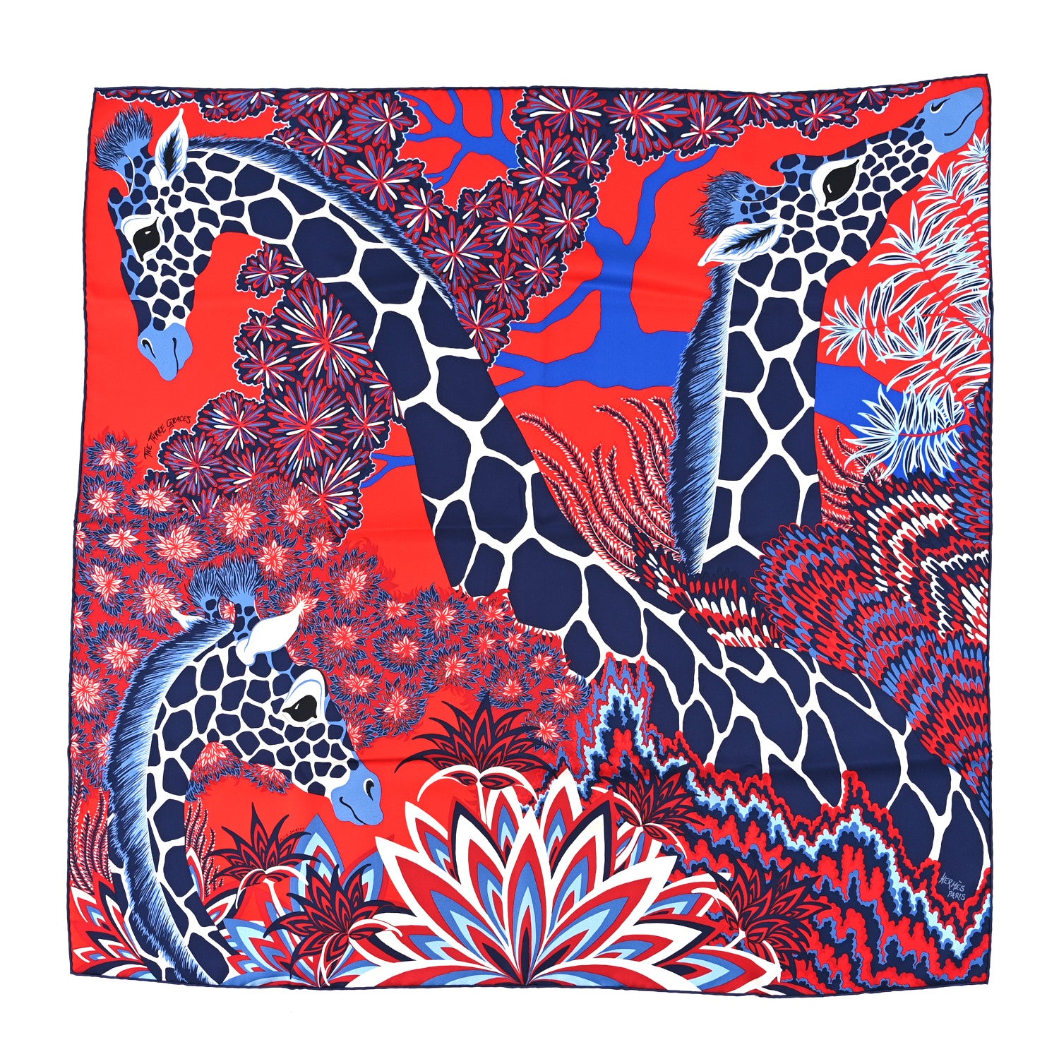 Hermes Silk The Three Graces Scarf 90 Rouge Marine White 1 of 5
