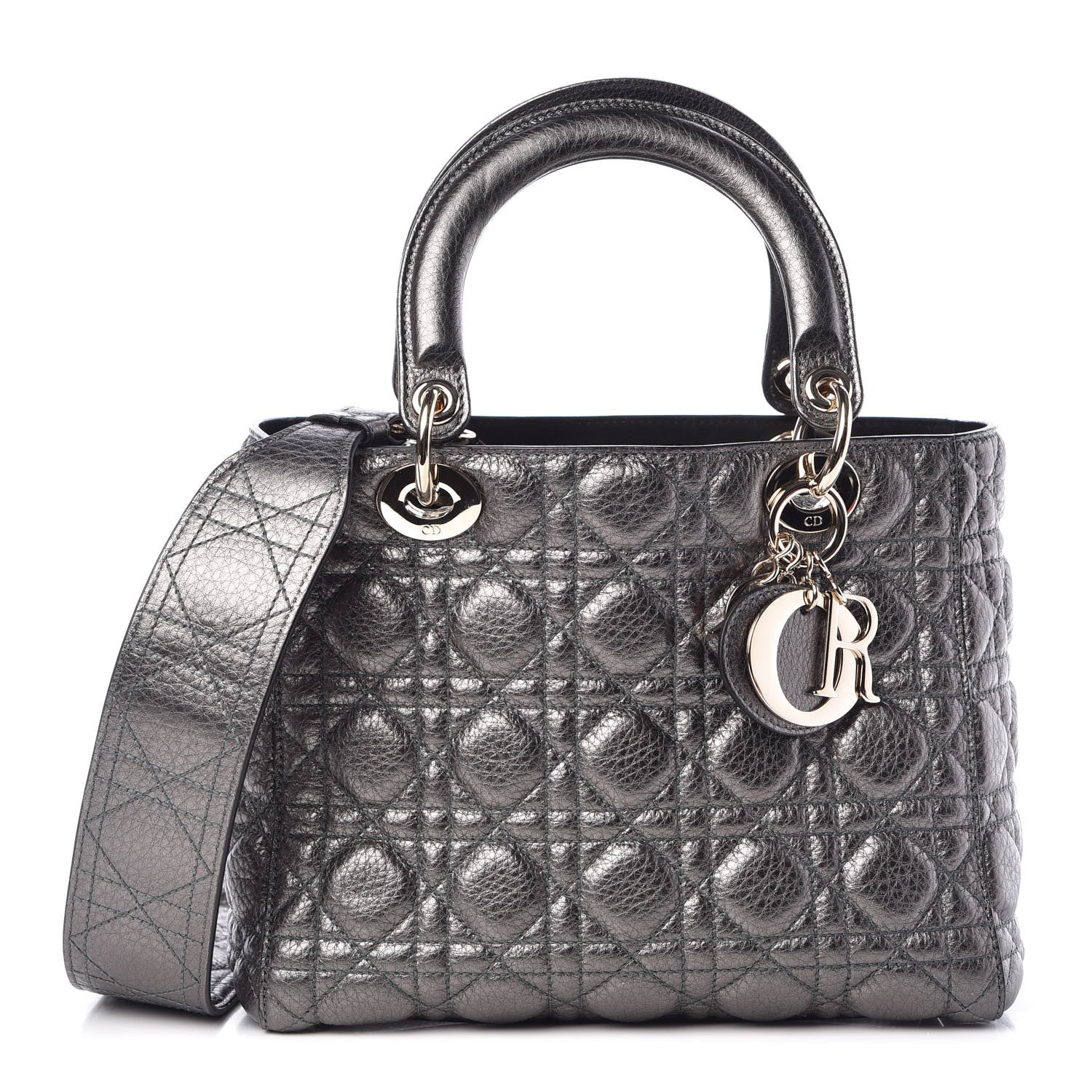 Christian Dior Metallic Calfskin Cannage Medium Supple Lady Dior Gunmetal 1 of 6