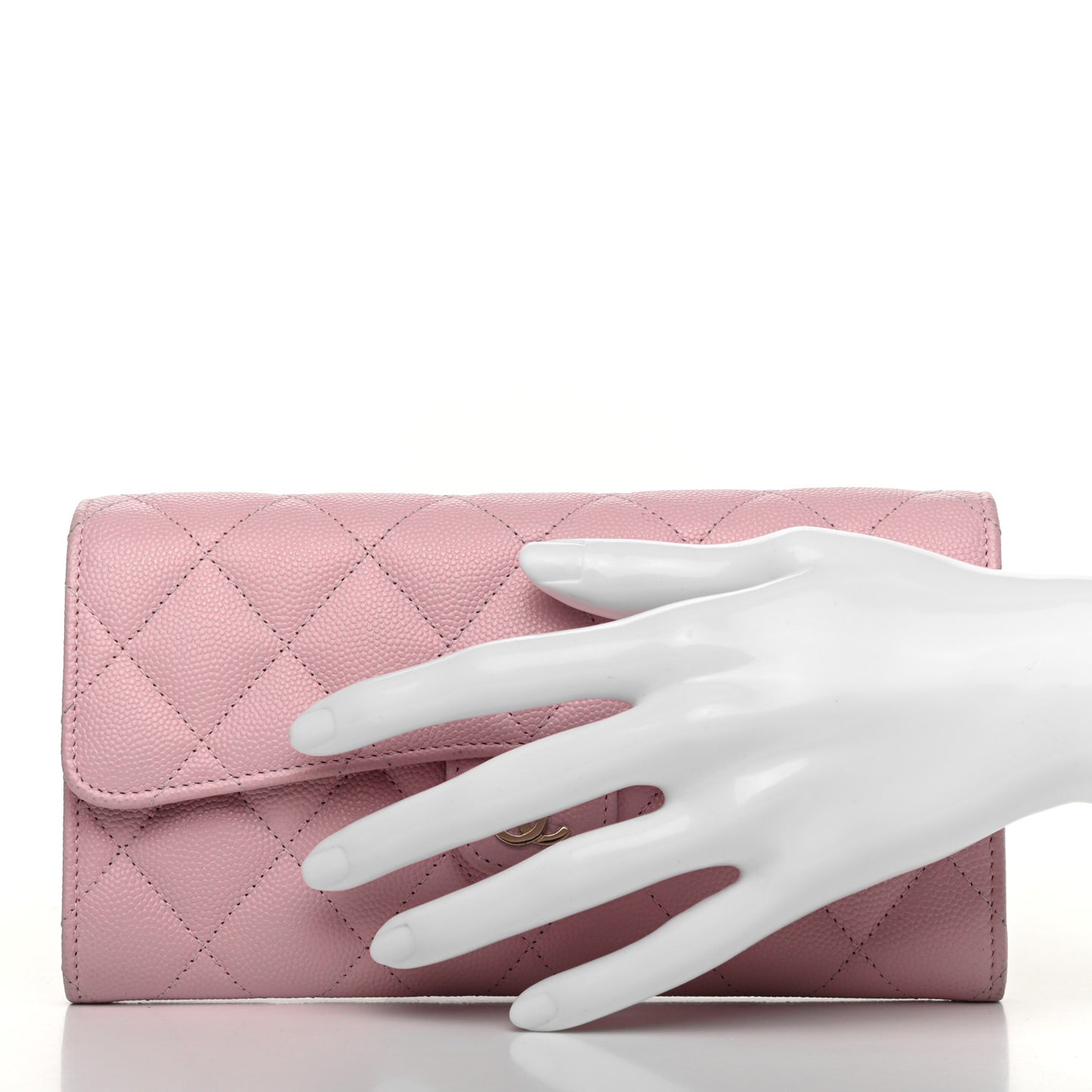 Caviar Quilted Large Gusset Flap Wallet Light Pink