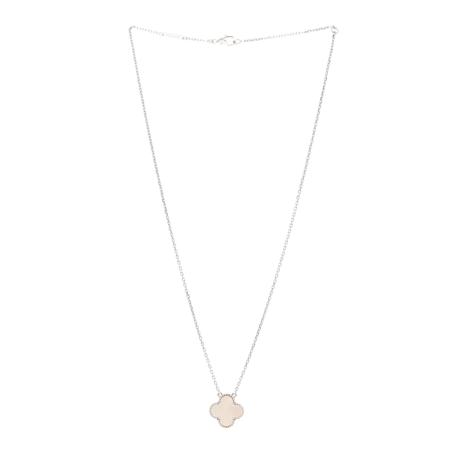 18K White Gold Mother of Pearl Vintage Alhambra Pendant Necklace