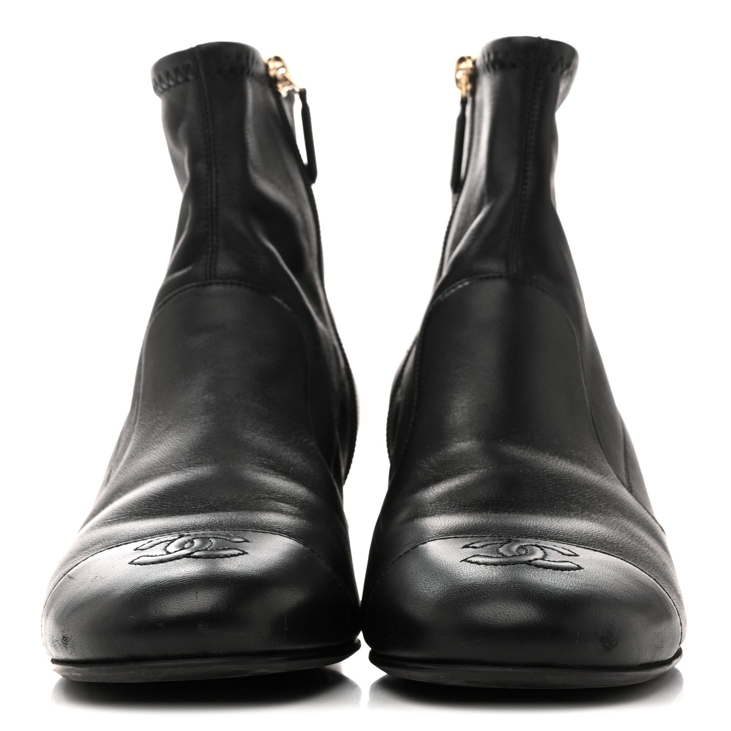 Stretch Lambskin Cap Toe CC Short Boots 38.5 Black