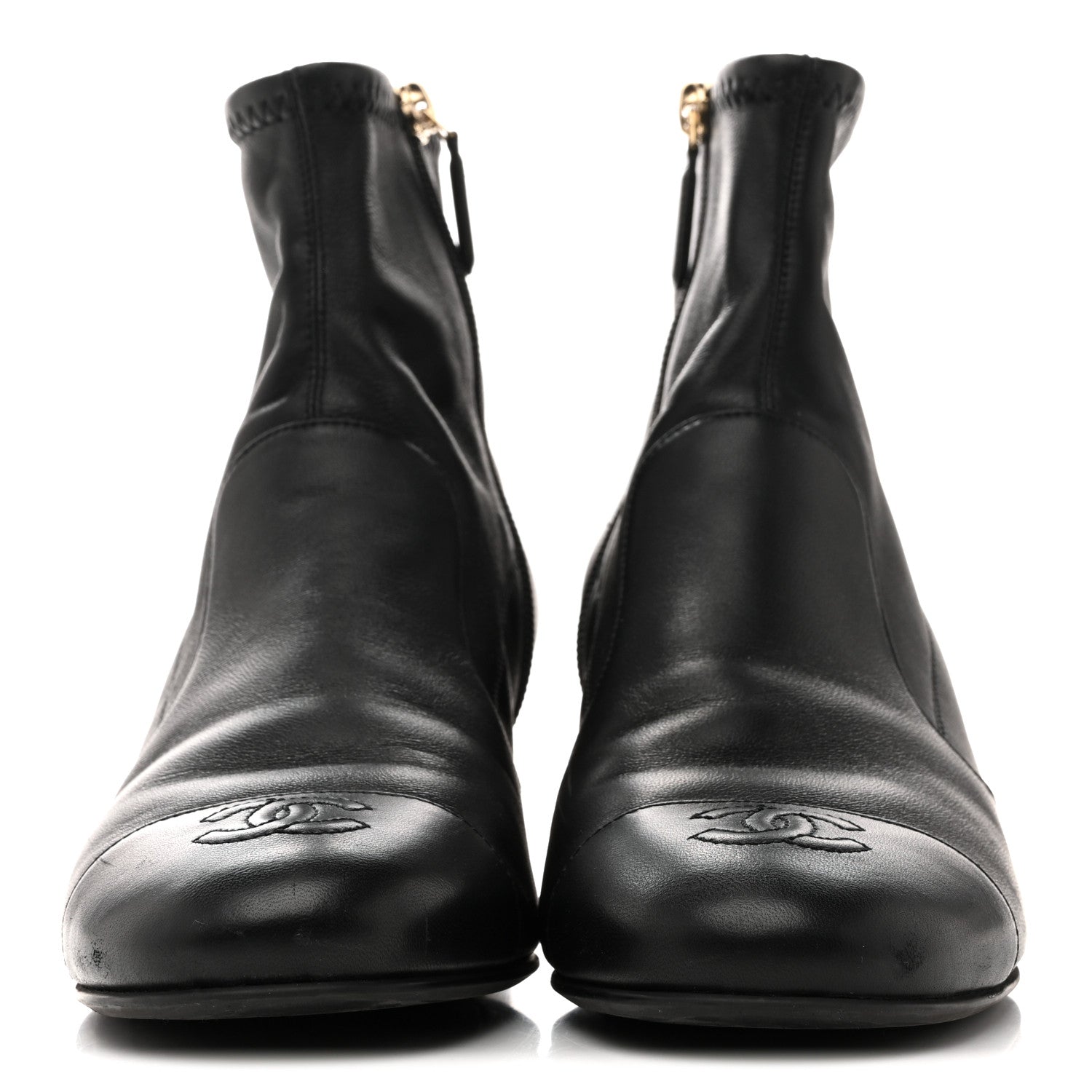 Chanel Stretch Lambskin Cap Toe CC Short Boots 38.5 Black 3 of 9