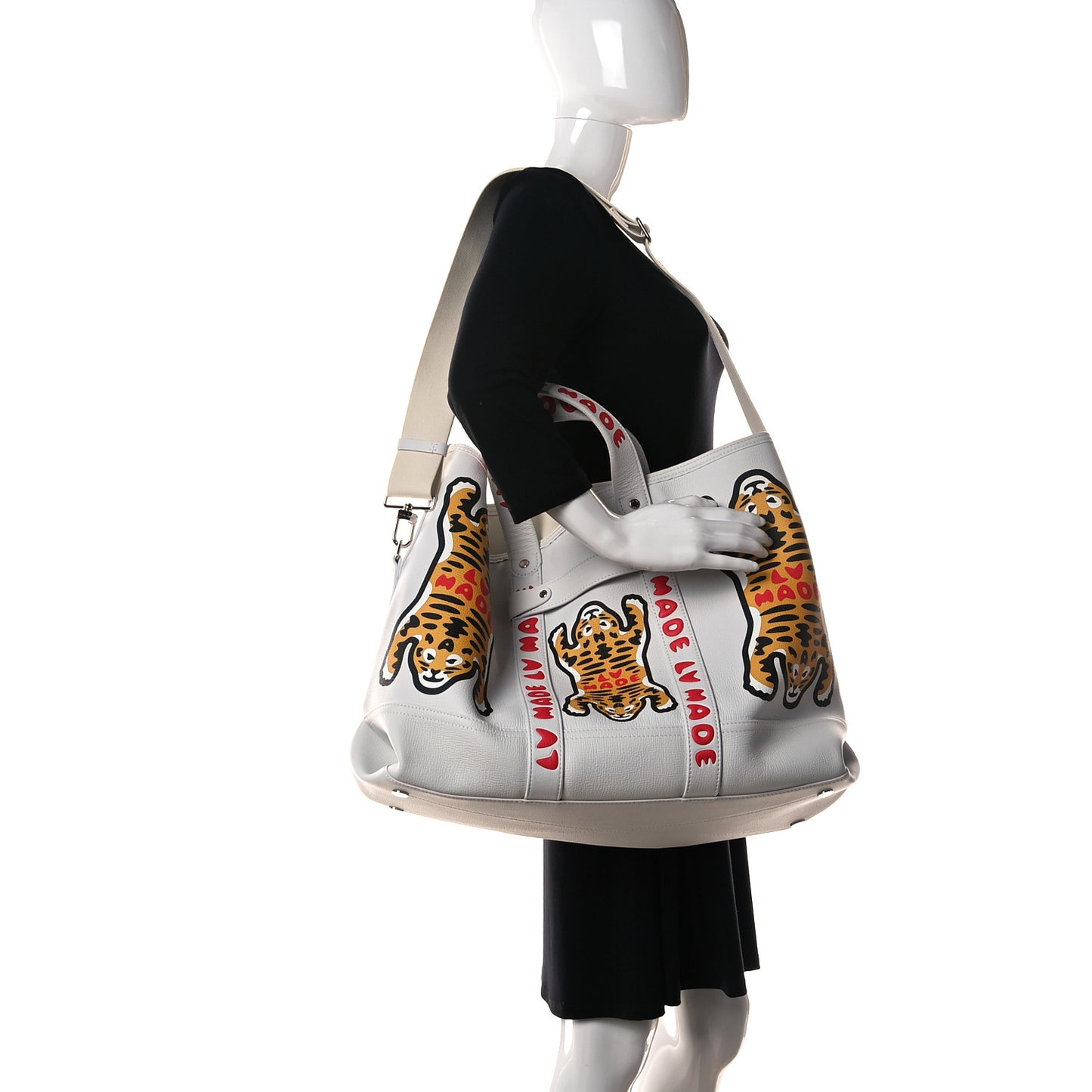 X NIGO Calfskin Tiger Journey Tote White