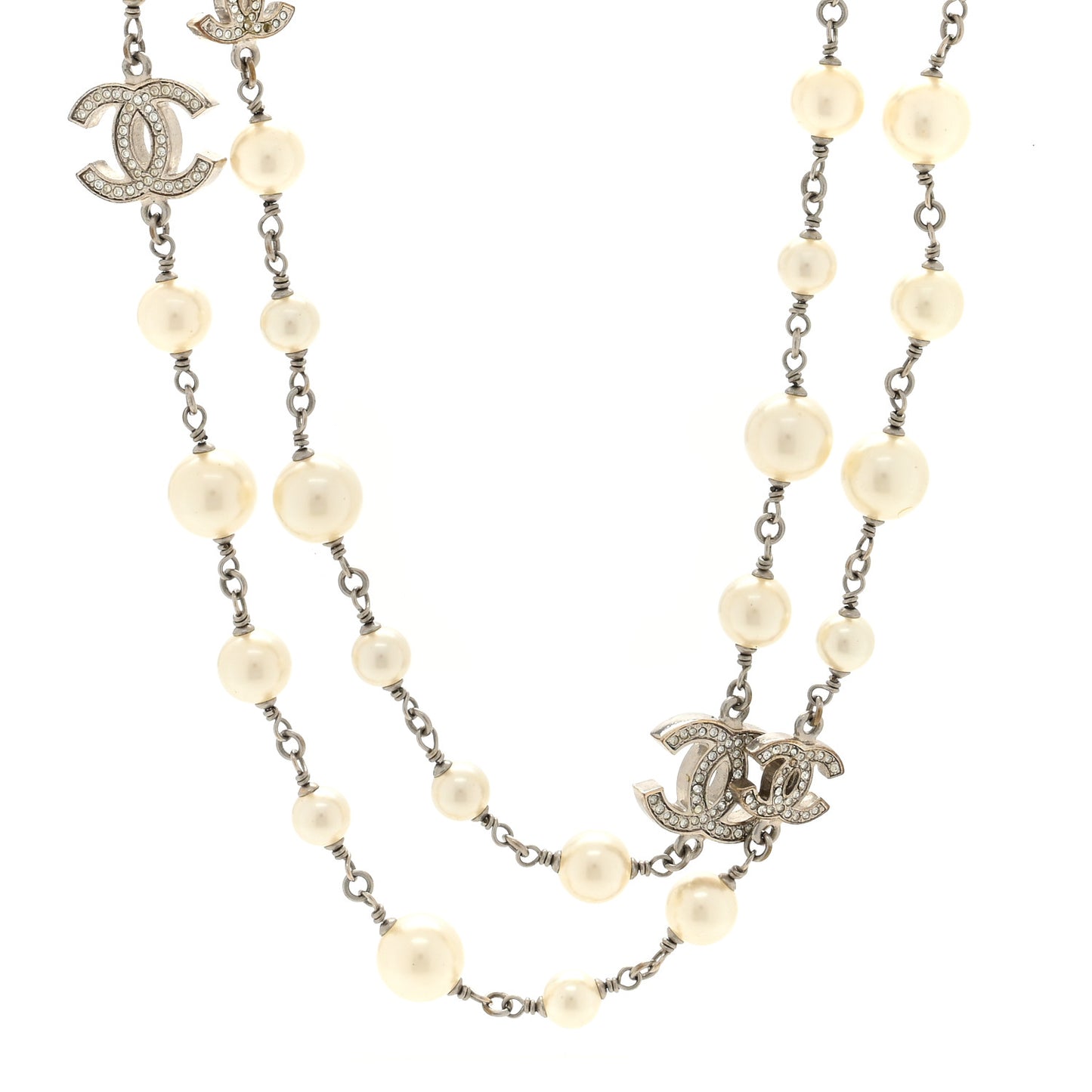 Pearl Crystal CC Starfall Necklace Silver