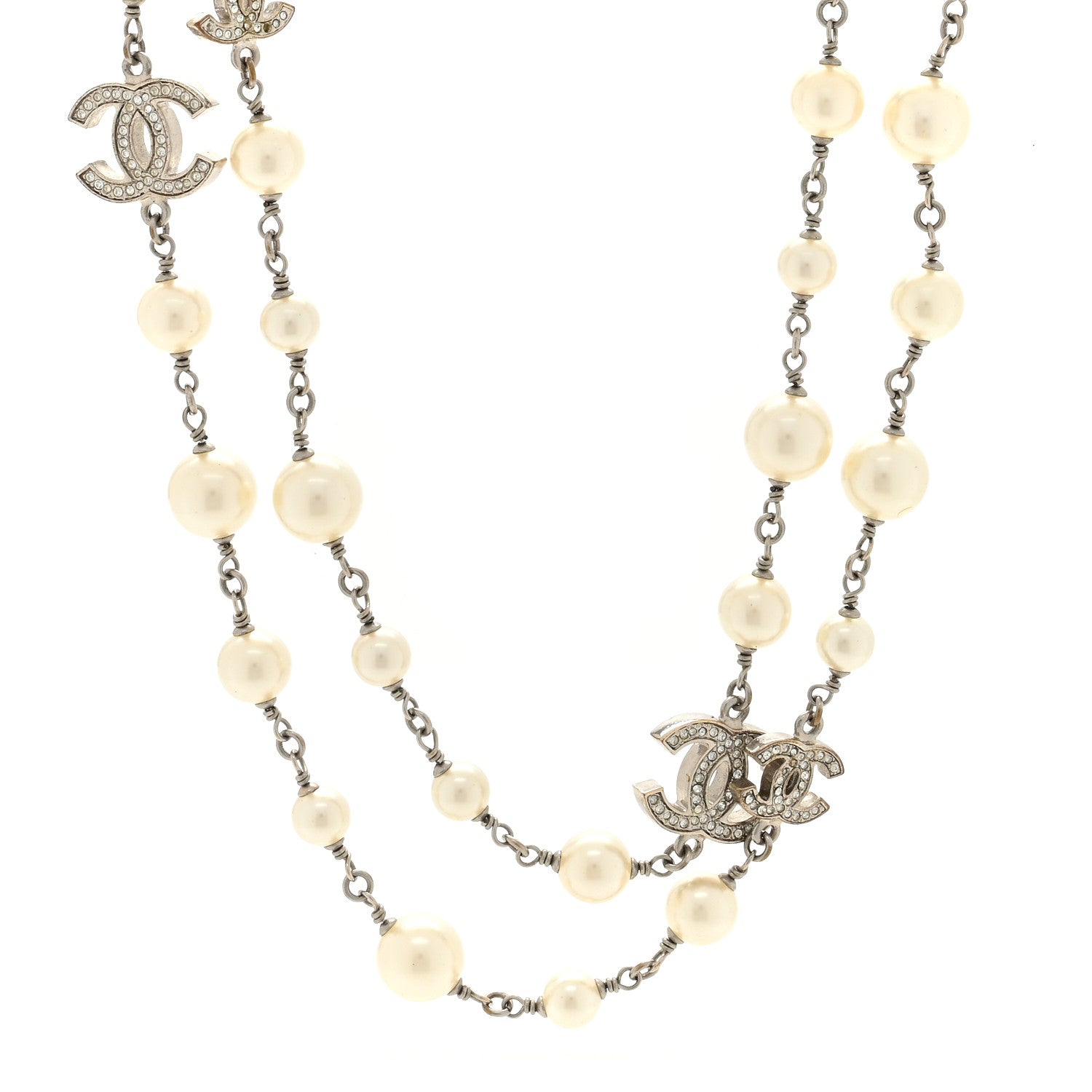 Chanel Pearl Crystal CC Starfall Necklace Silver 1 of 5