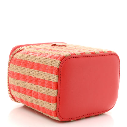 Chanel Raffia Jute Striped Mini Vanity Case With Chain Red Beige 4 of 10