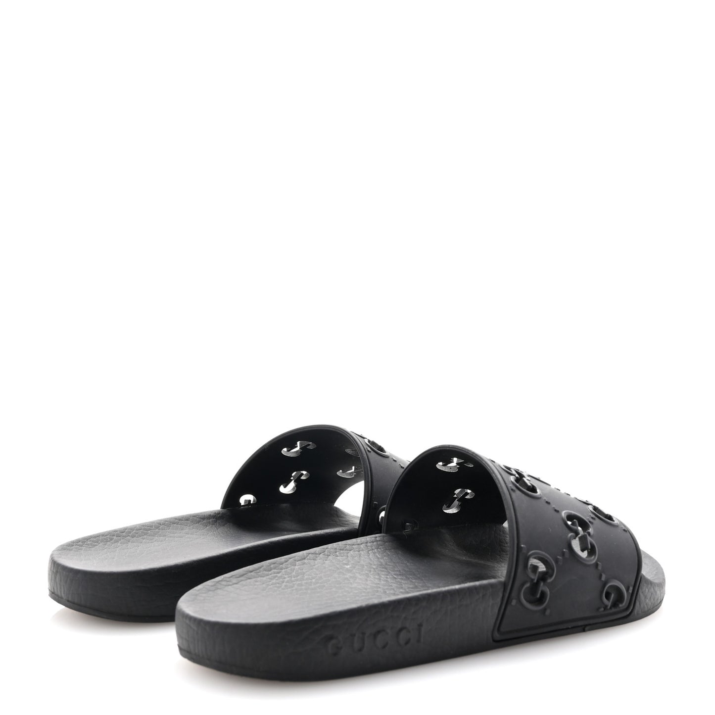 Rubber GG Monogram Perforated Womens Slide Sandals 35 Black