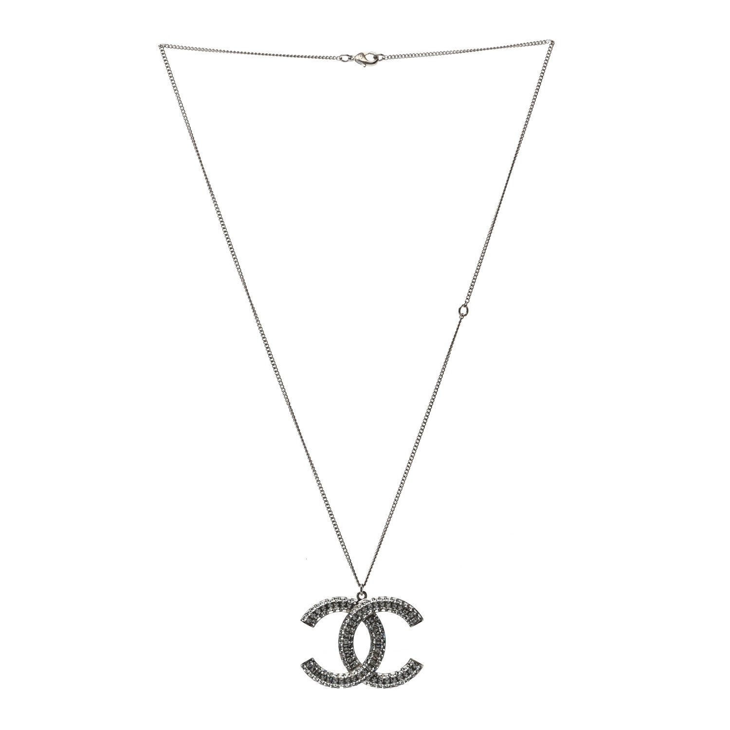 Chanel Crystal CC Pendant Necklace Silver 3 of 4