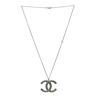 Chanel Crystal CC Pendant Necklace Silver 3 of 4