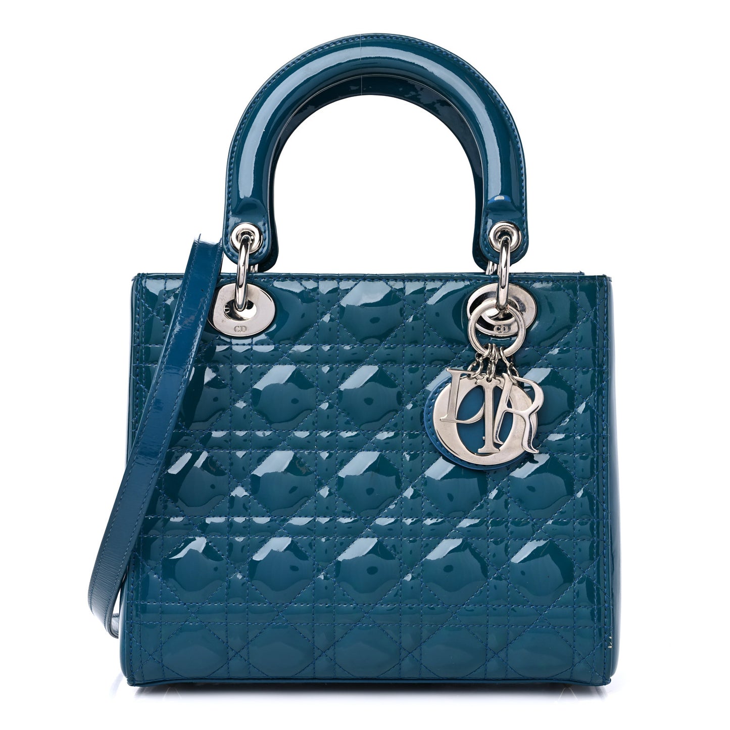 Patent Cannage Medium Lady Dior Blue