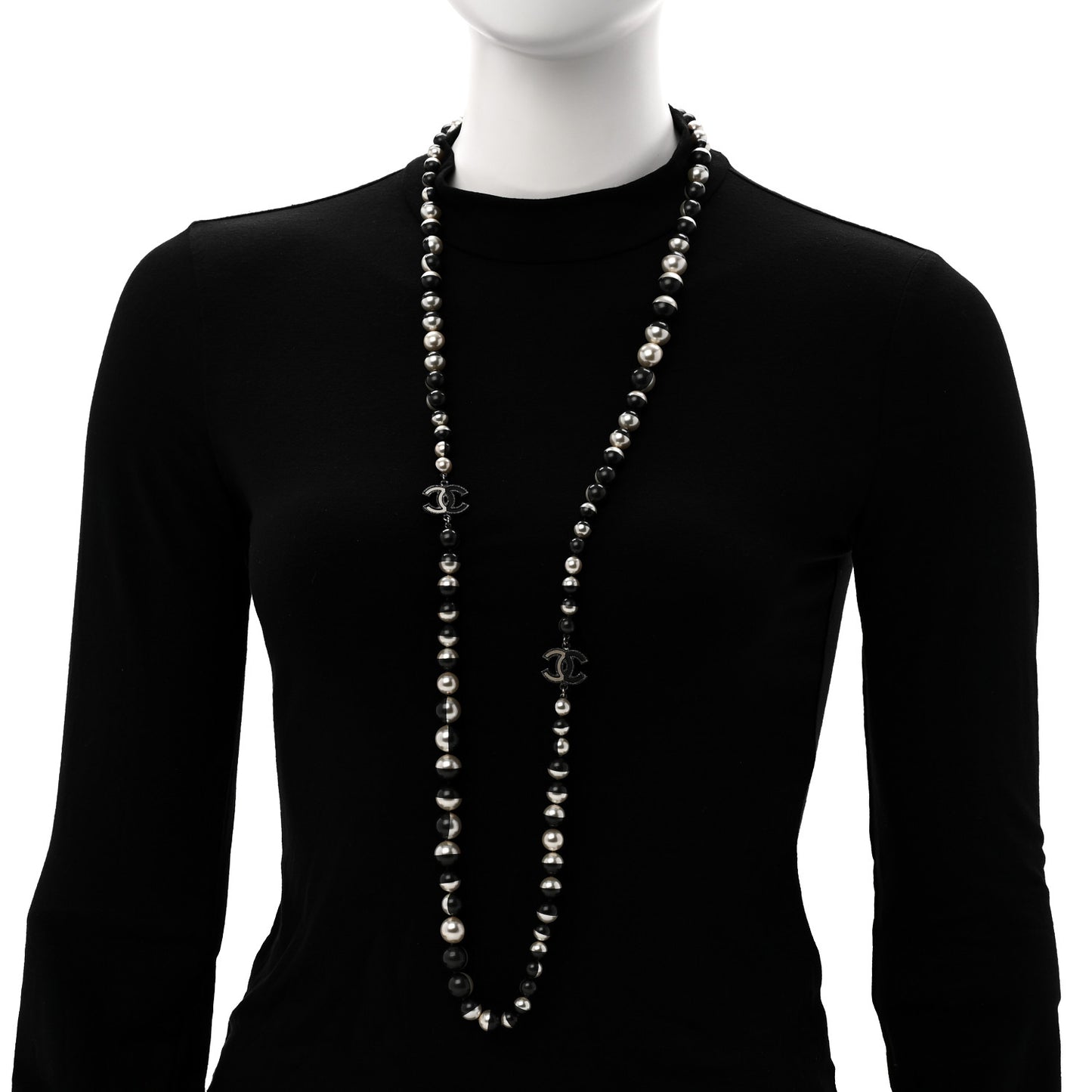 Pearl Bead CC Long Necklace White Grey