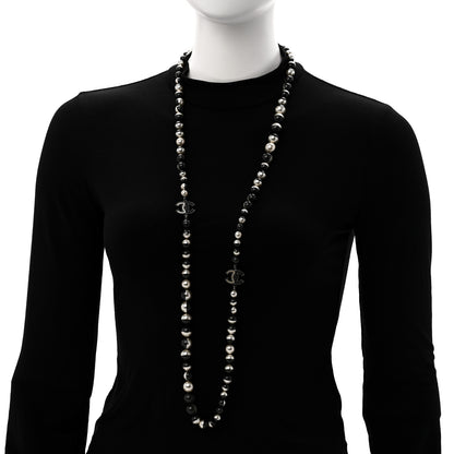 Chanel Pearl Bead CC Long Necklace White Grey 2 of 5