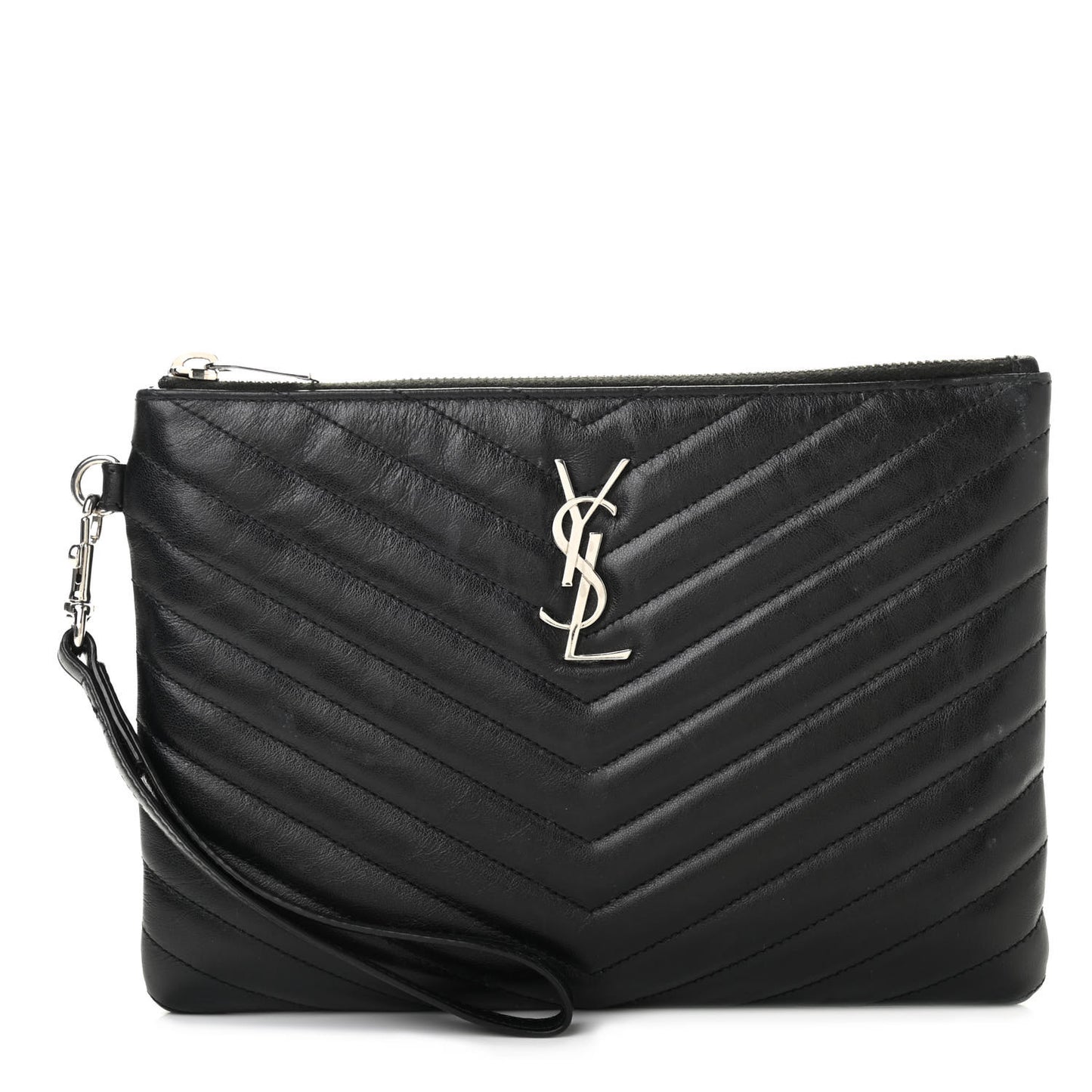 Calfskin Matelasse Chevron Monogram A5 Wristlet Black