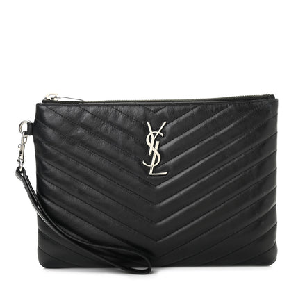 Saint Laurent Calfskin Matelasse Chevron Monogram A5 Wristlet Black 1 of 14
