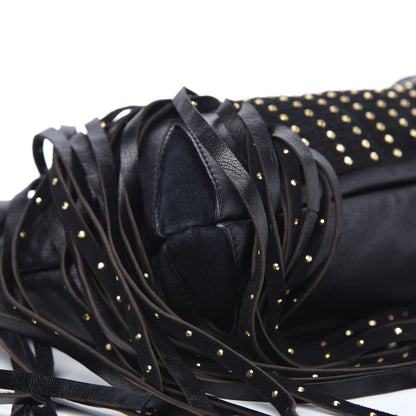 Jimmy Choo Lambskin Suede Studded Fringe Alexia Bag Black 7 of 11