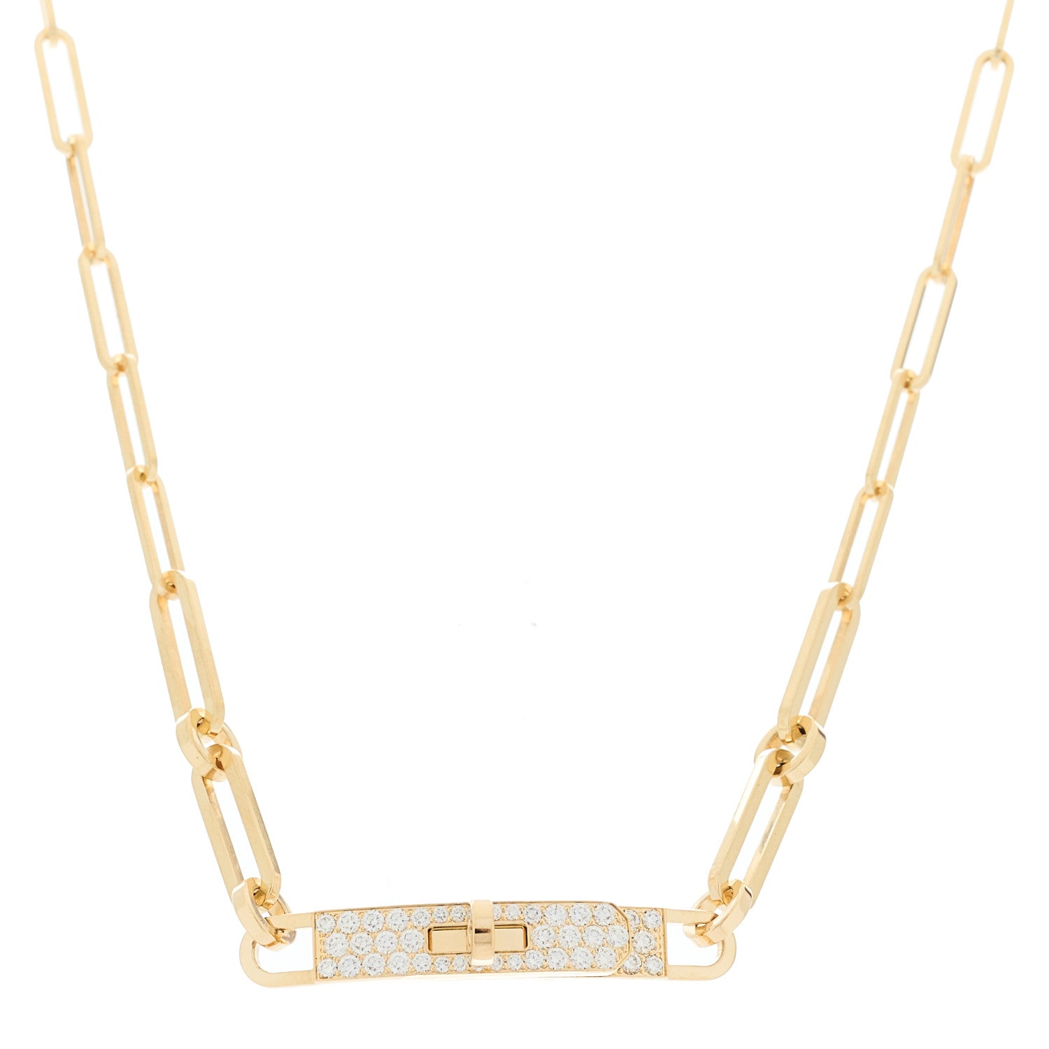 Hermes 18K Yellow Gold Diamond Pave Kelly Chaine Choker Necklace 1 of 6