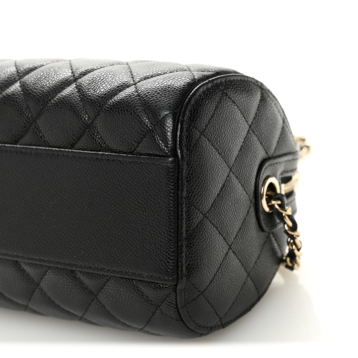 Caviar Quilted Barrel Clutch With Chain  Black