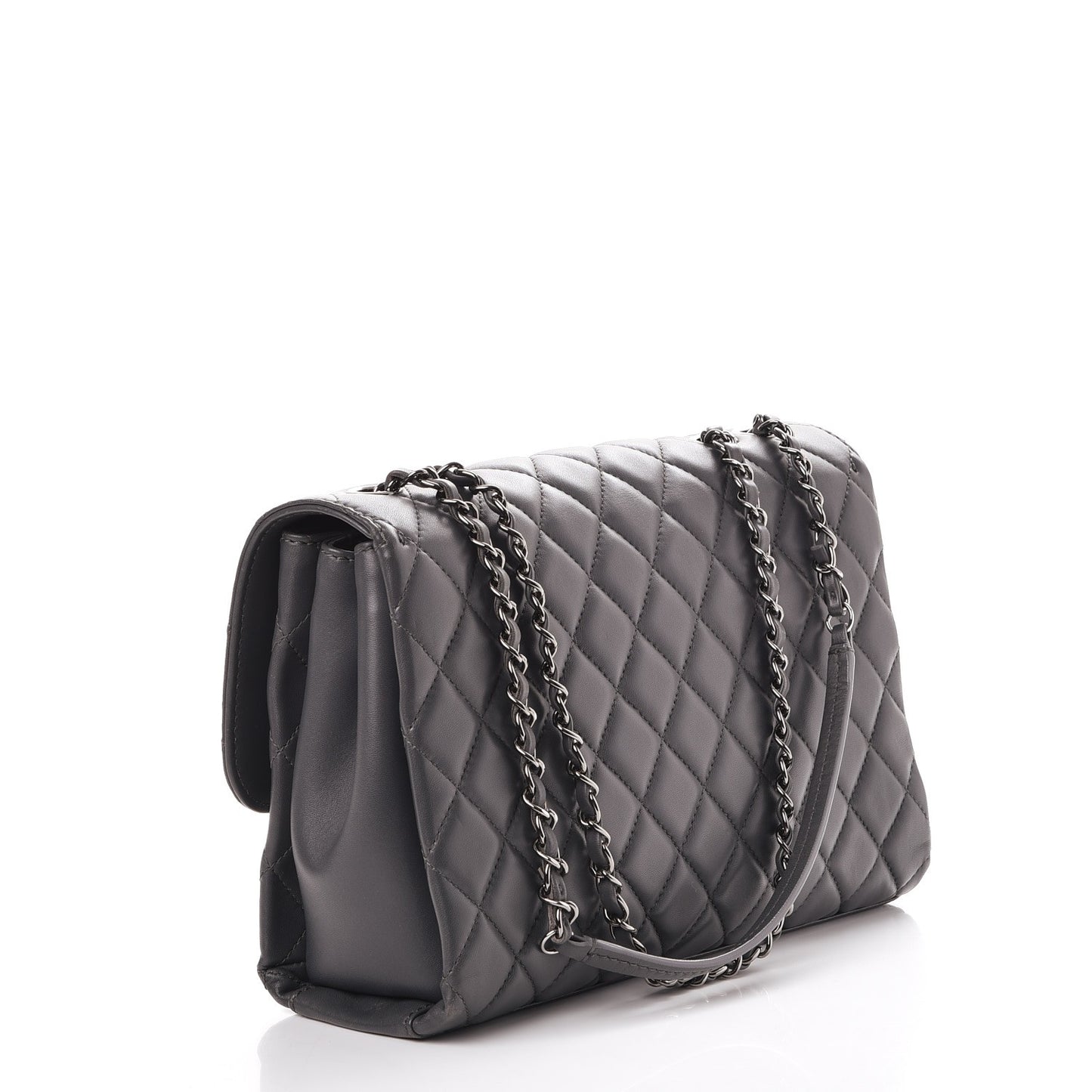 Lambskin Quilted Jumbo Coco Loop Flap Charcoal Grey