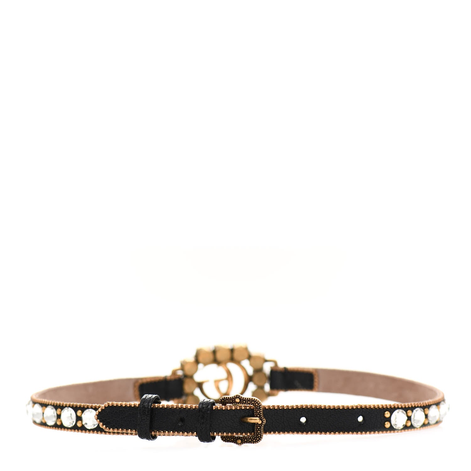 Gucci Calfskin Crystal Embellished Double G Choker Necklace Black 3 of 5