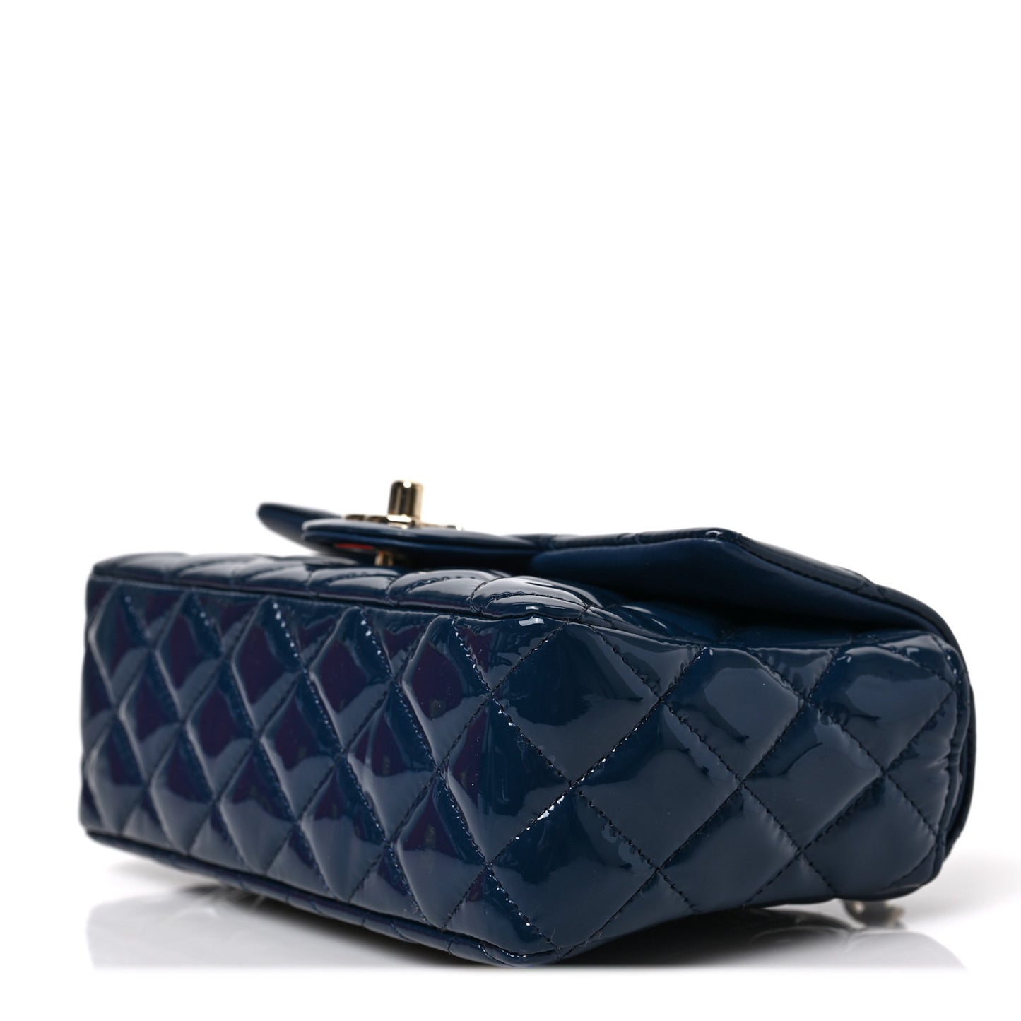 Patent Calfskin Quilted Mini Rectangular Flap Navy Blue