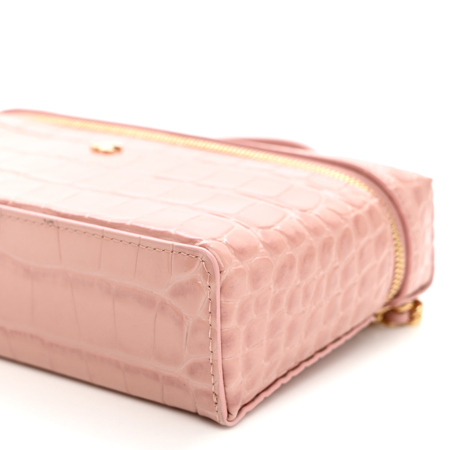 Chanel Calfskin Crocodile Embossed Crococo Top Handle Slim Vanity Case With Chain Light Pink 10 of 11
