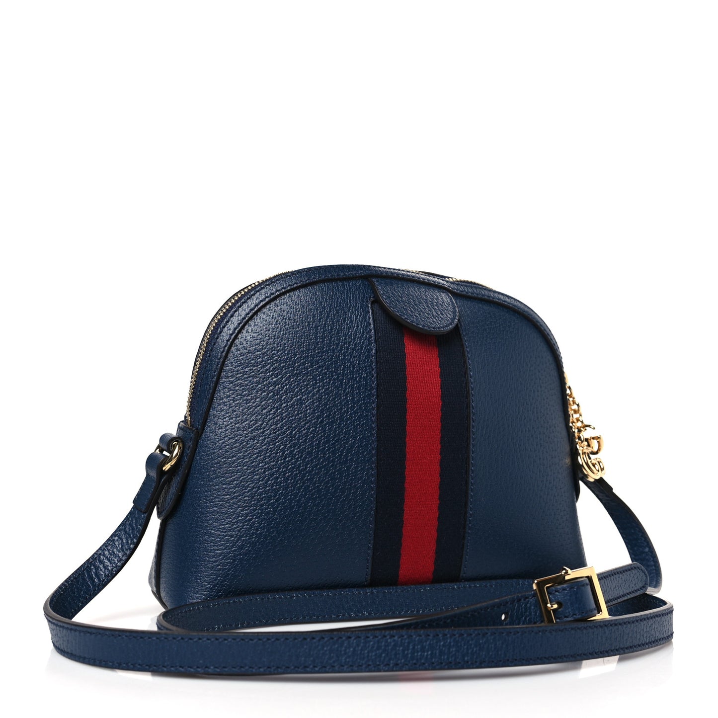 Textured Dollar Calfskin Web Small Ophidia Dome Shoulder Bag Blue Agata