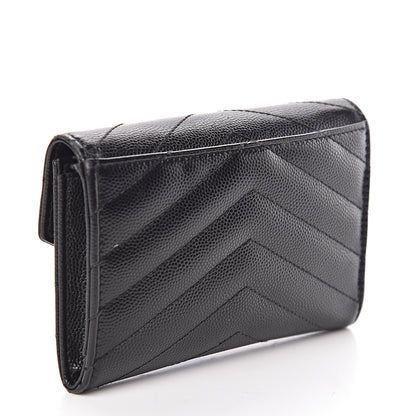 Saint Laurent Grain De Poudre Matelasse Chevron Small Monogram Envelope Wallet Black 3 of 7