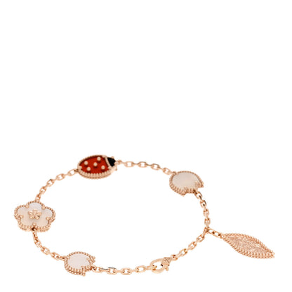 Van Cleef & Arpels 18K Rose Gold Carnelian Mother of Pearl Onyx 5 Motifs Lucky Spring Bracelet 2 of 5