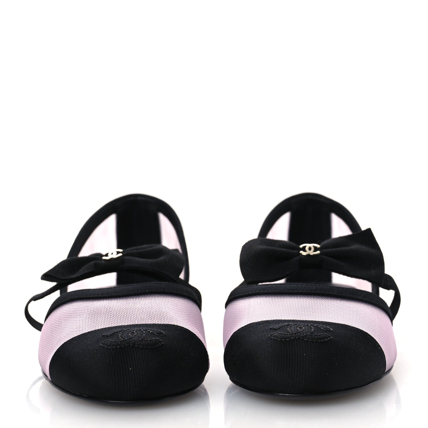 Chanel Mesh Grosgrain Mary Janes Flats 36.5 Light Pink Black 3 of 10