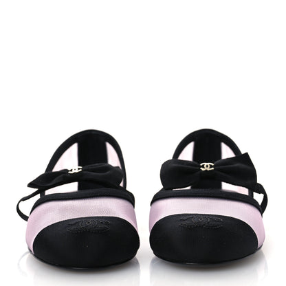 Chanel Mesh Grosgrain Mary Janes Flats 36.5 Light Pink Black 3 of 10
