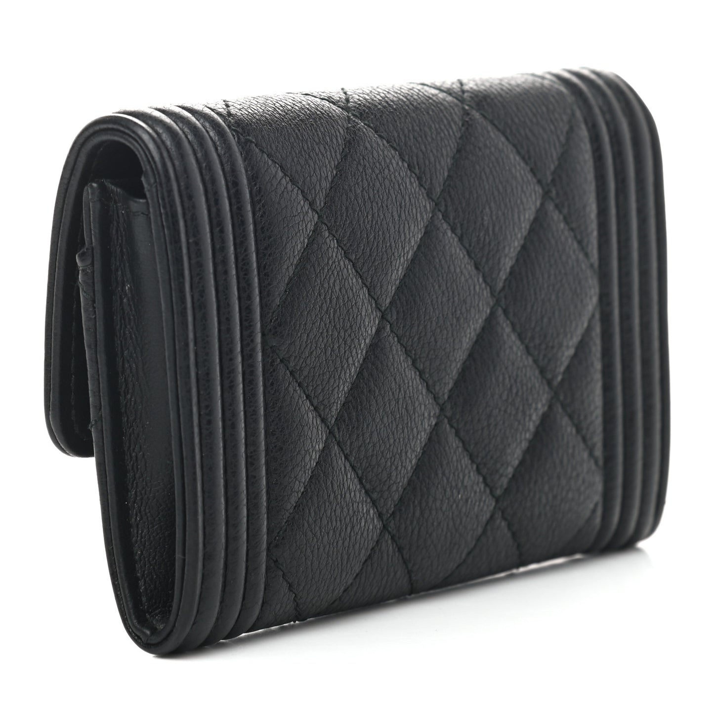 Caviar Quilted Boy Flap Card Holder Black