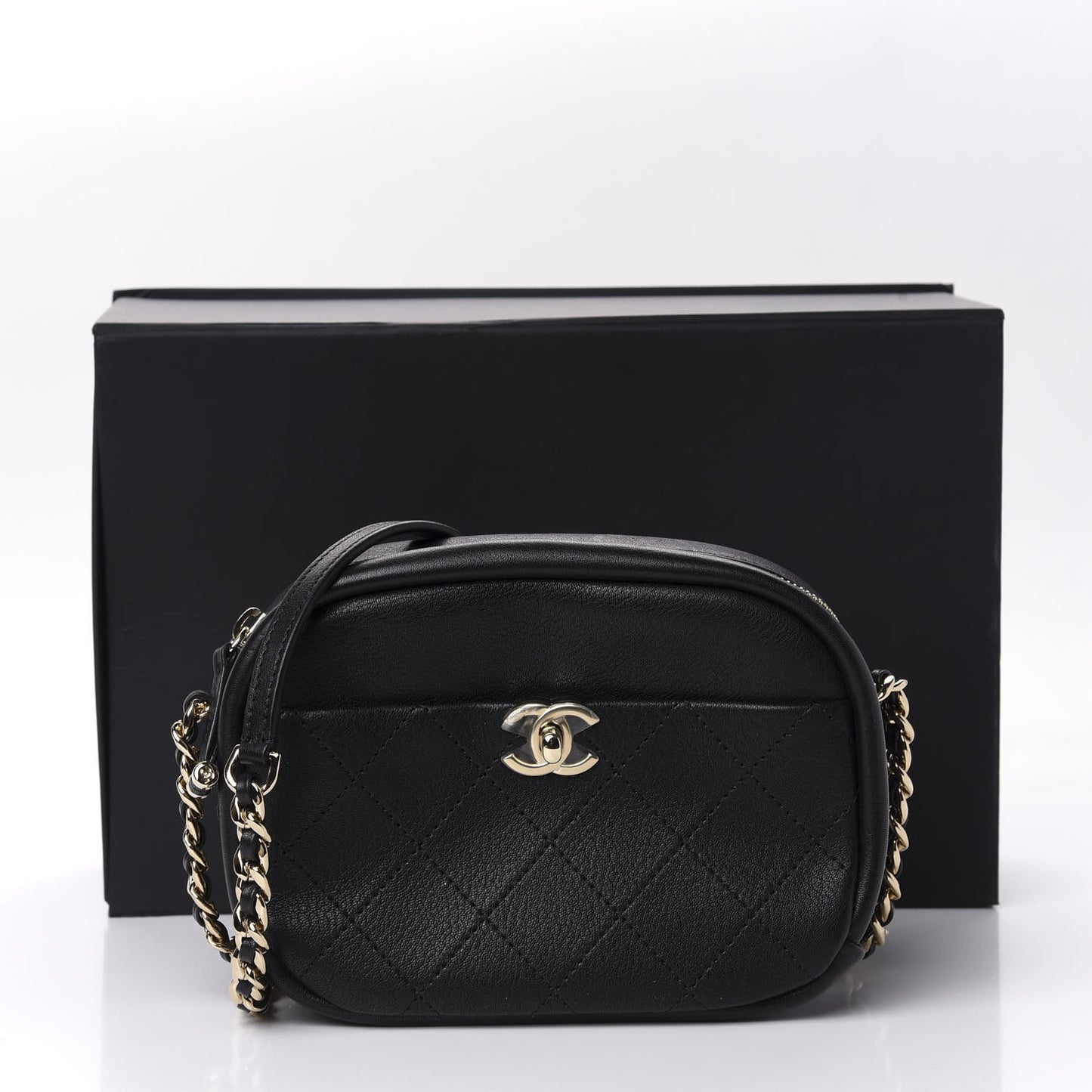 Goatskin Quilted Small Casual Trip Camera Case Black