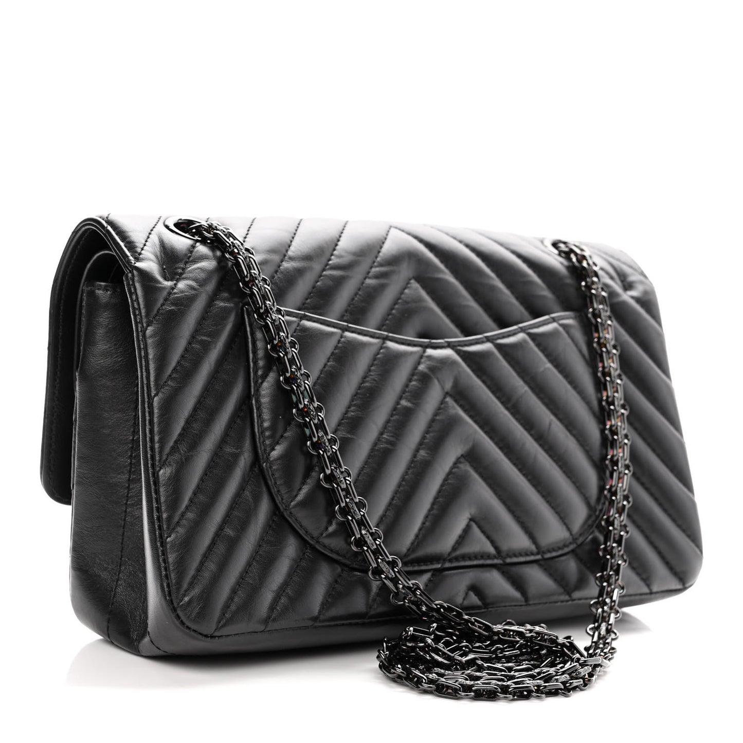 Aged Calfskin Chevron Quilted 2.55 Reissue 225 Flap So Black