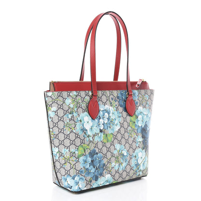 Gucci GG Supreme Monogram Blooms Medium Zippered Bucket Tote Beige Blue Navy Hibiscus Red 3 of 8