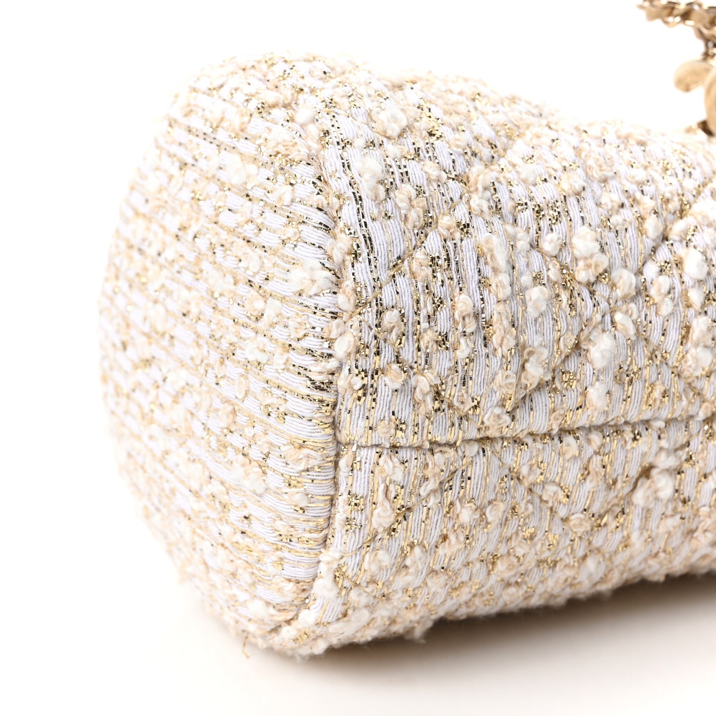 Tweed Mini Bucket Drawstring Bag White Gold