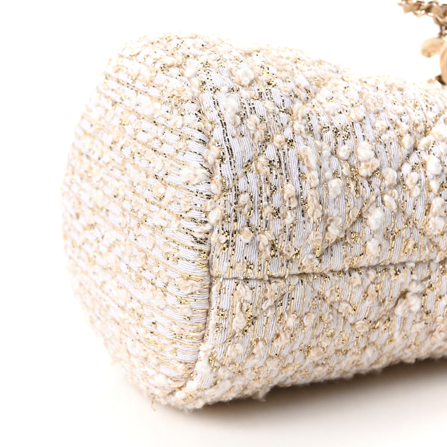 Chanel Tweed Mini Bucket Drawstring Bag White Gold 10 of 11