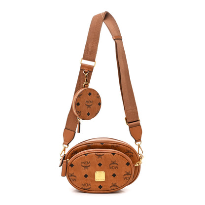 MCM Visetos Small Aren Multifunction Crossbody Pouch Cognac 1 of 12