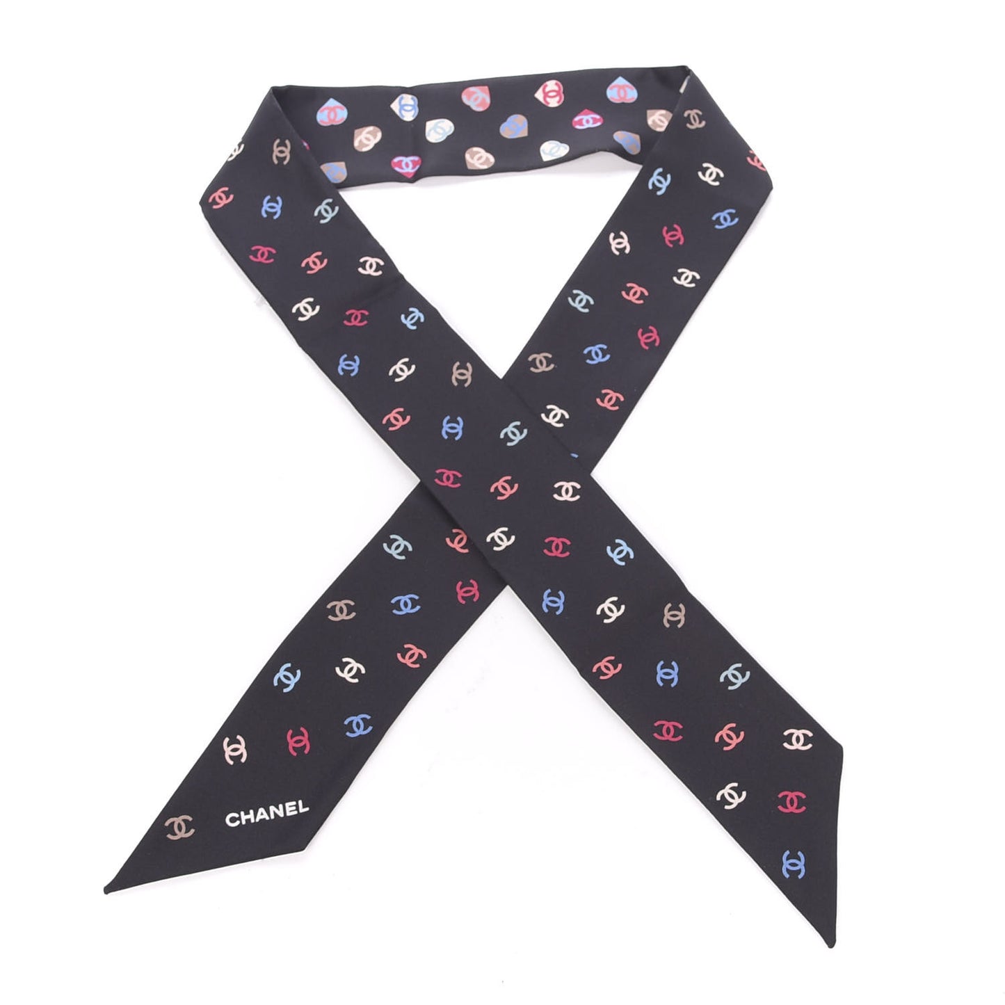 Silk Heart CC Slim Bandeau Scarf Black