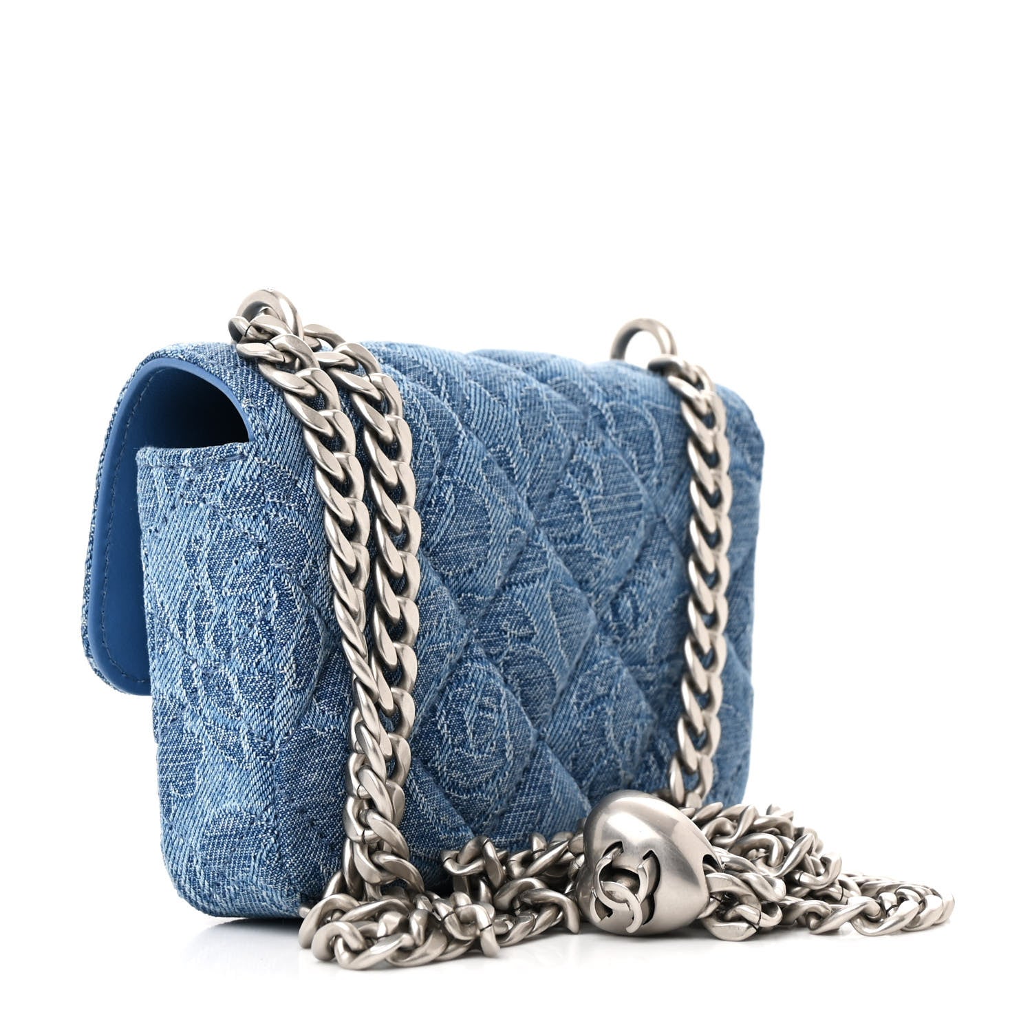 Chanel Denim Quilted Camellia Sweetheart Clutch With Chain Blue 3 of 11