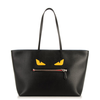 Fendi Vitello Elite Cuoio Monster Buggies Medium Roll Tote Black Multicolor Blue Cobalto 1 of 8